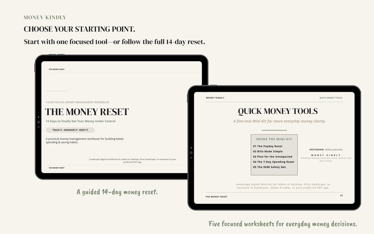The Complete Money Reset Bundle | 14-Day Reset + Money Tools Mini Kit + Calculator Bonus